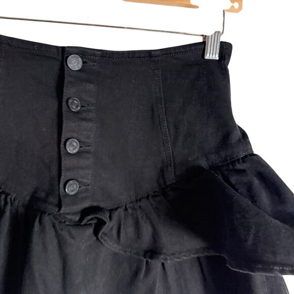 Mother The Pixie Minx Pitch Black Ruffle Tiered Button Front Mini Skirt Size 25 - Picture 3 of 11